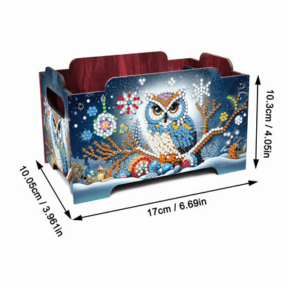 5D DIY Diamond Painting Art Decorative Storage Box Wood Storage Clutch (Owl)