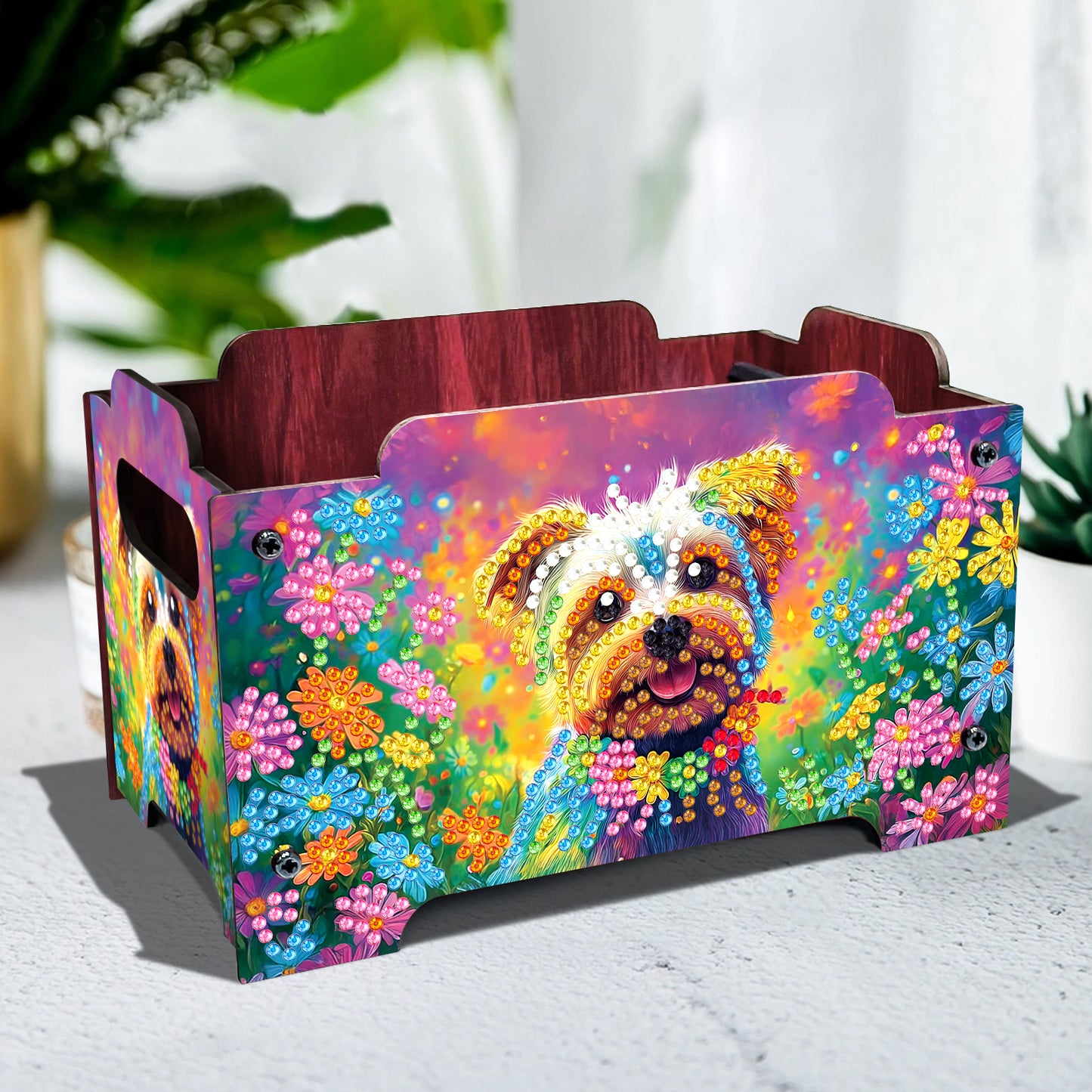 5D DIY Diamond Painting Art Decorative Storage Box Wood Storage Clutch (Dog)