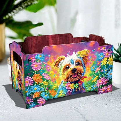 5D DIY Diamond Painting Art Decorative Storage Box Wood Storage Clutch (Dog)