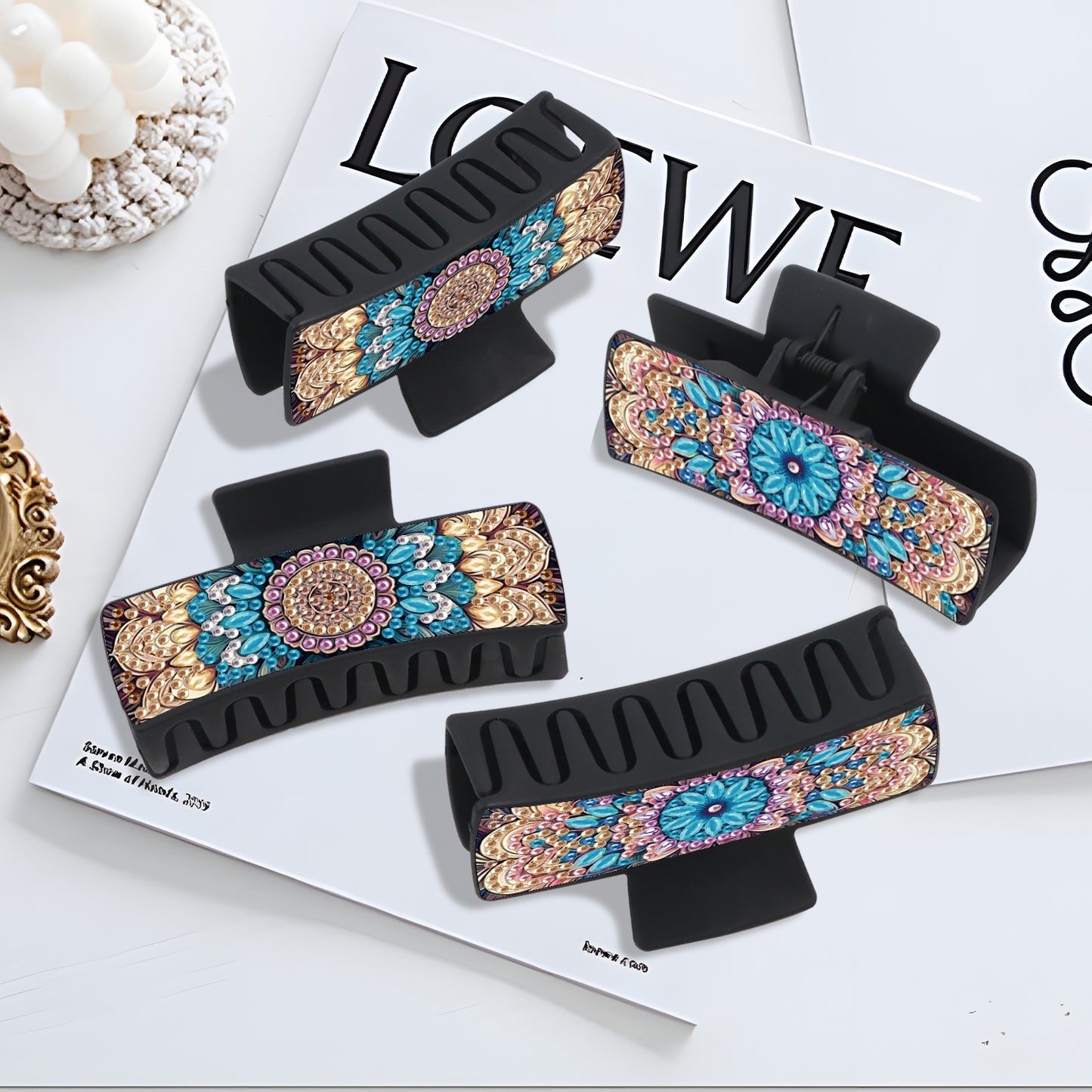 2Pcs Mandala DIY Diamond Hair Claw Clips Making Kit for Women Ladies   Girls
