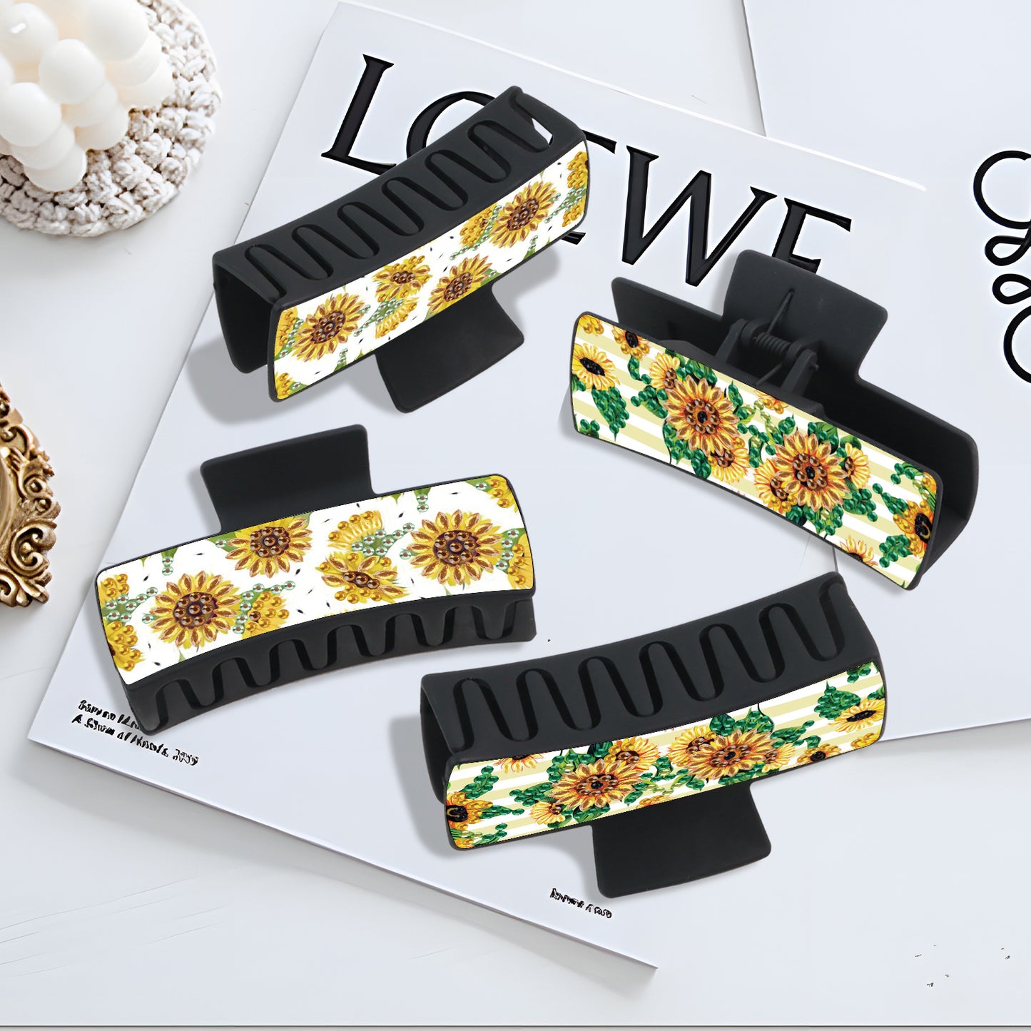 2Pcs Sunflower DIY Diamond Hair Claw Clips Making Kit for Women Ladies   Girls
