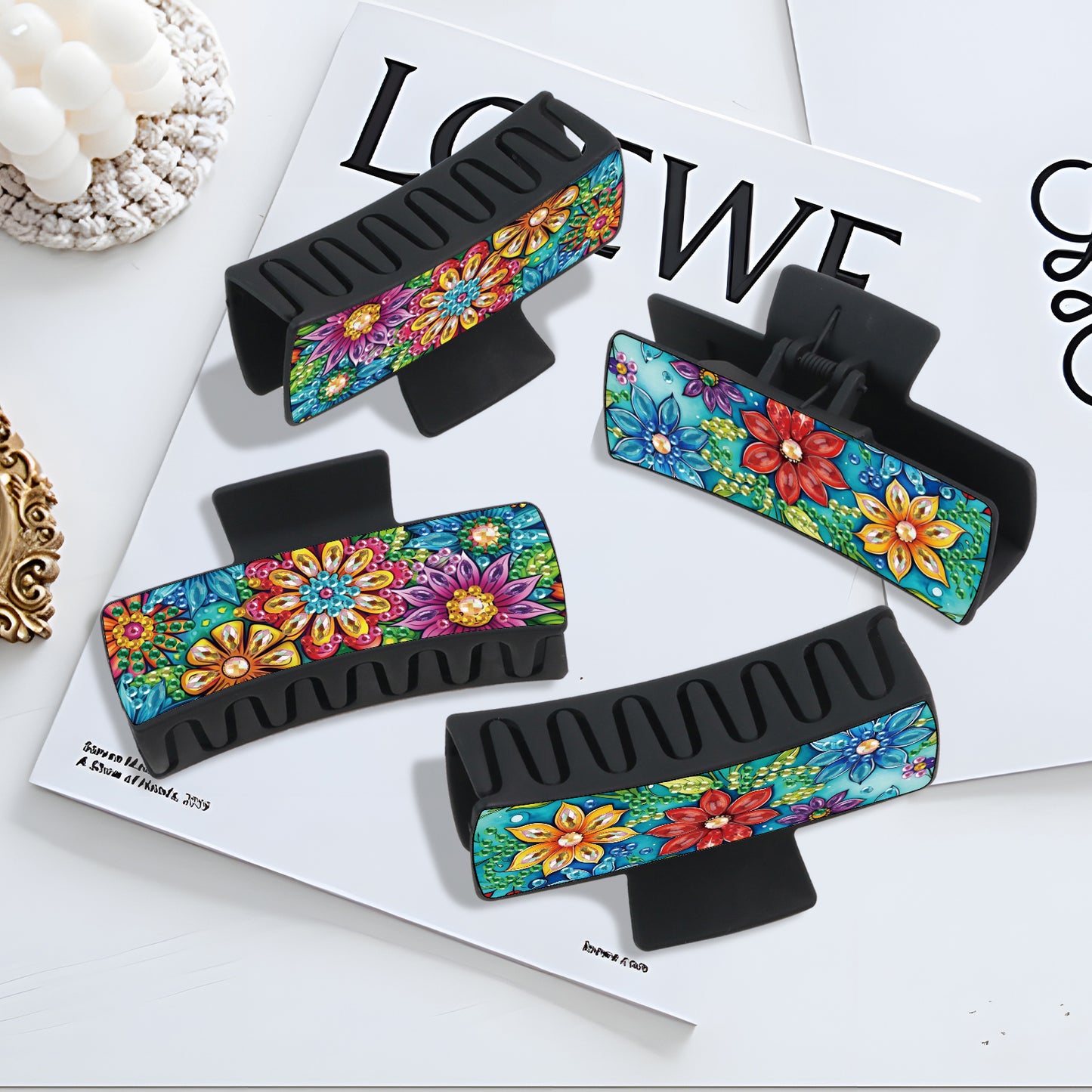 2Pcs Flowers DIY Diamond Hair Claw Clips Making Kit for Women Ladies   Girls