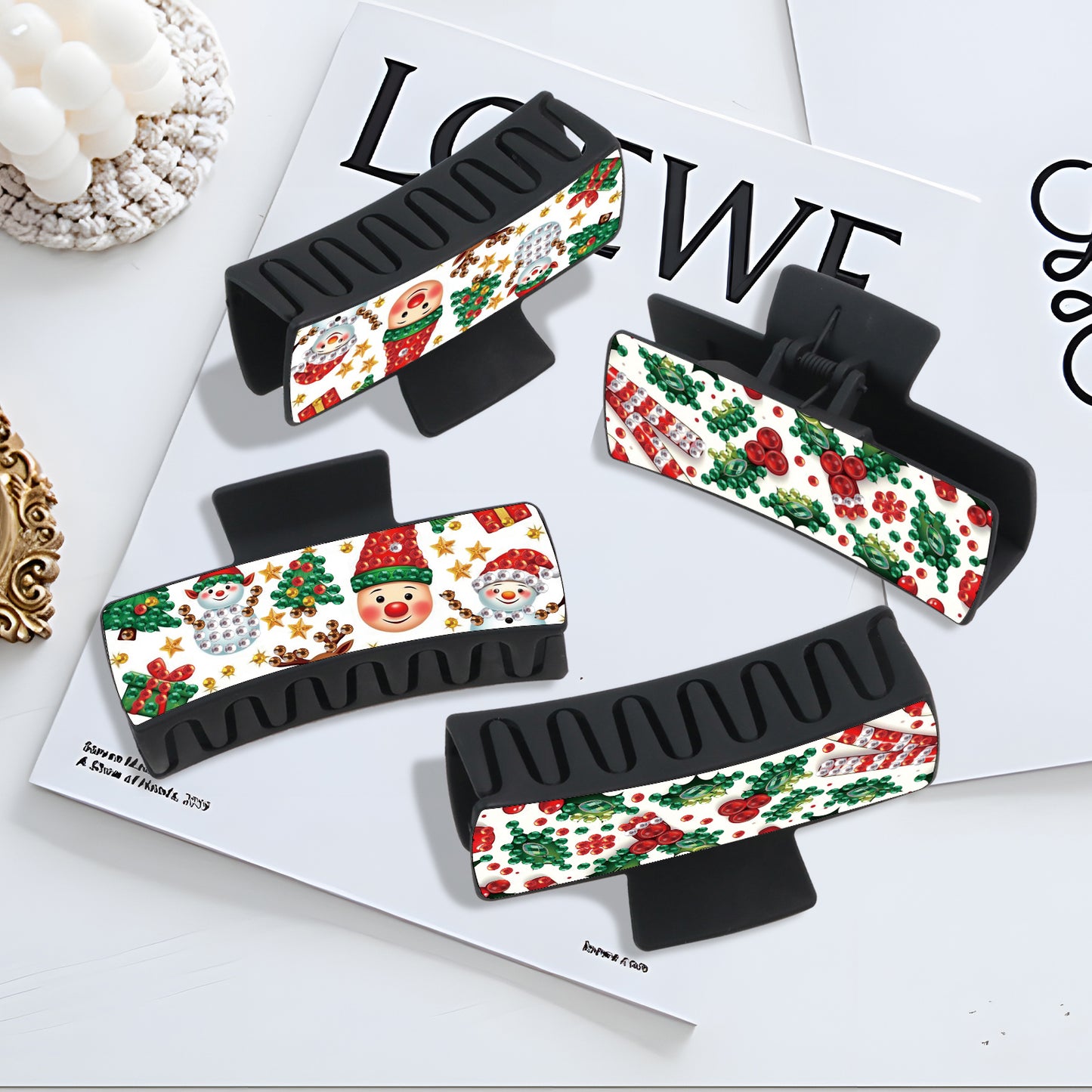 2Pcs Christmas DIY Diamond Hair Claw Clips Making Kit for Women Ladies   Girls