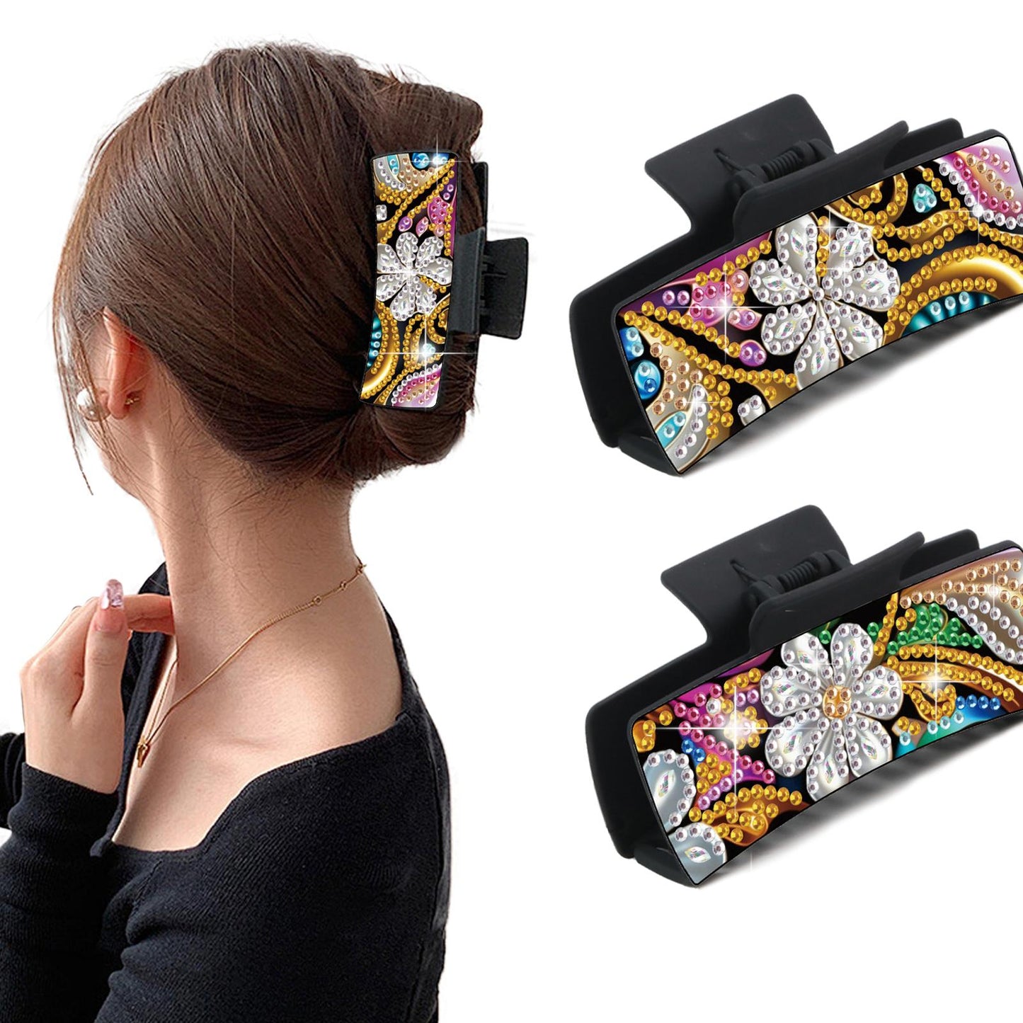 2Pcs Flowers DIY Diamond Hair Claw Clips Making Kit for Women Ladies   Girls