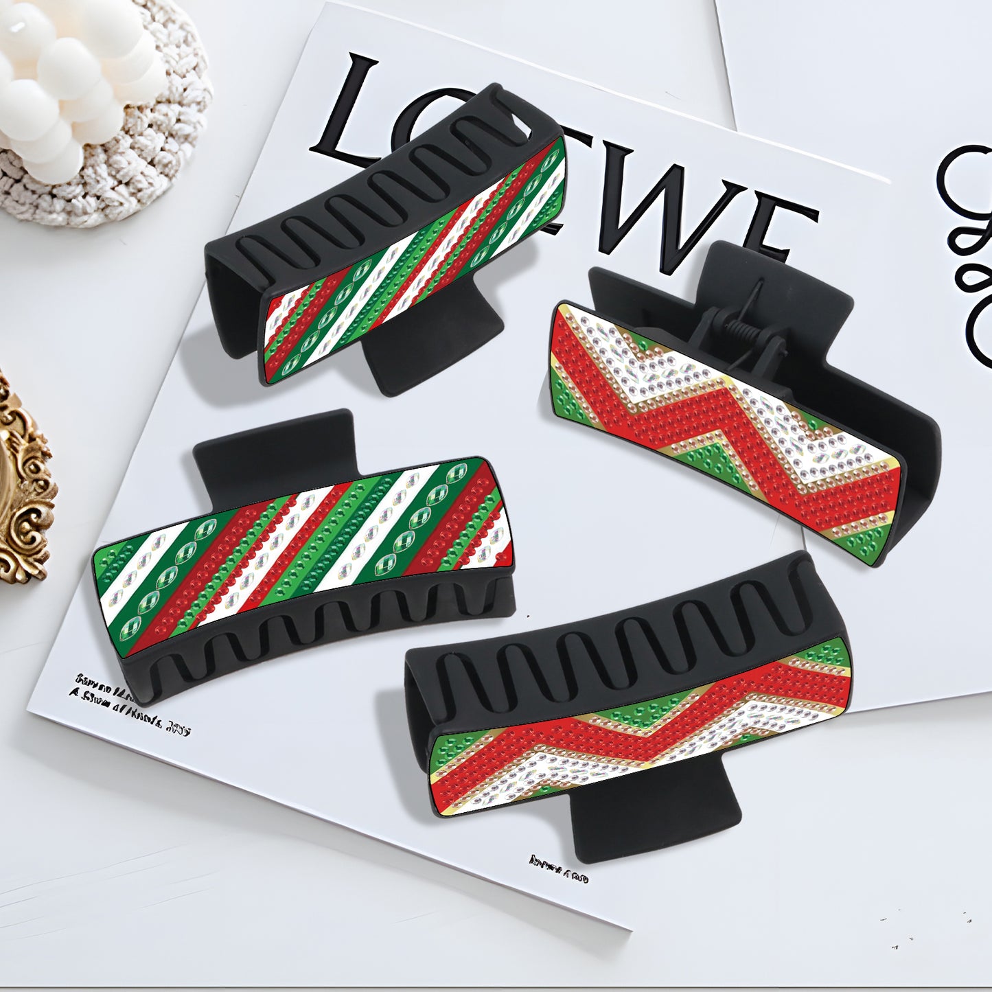 2Pcs Christmas DIY Diamond Hair Claw Clips Making Kit for Women Ladies   Girls