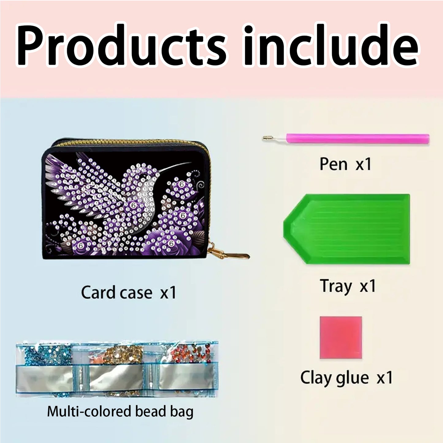 2pcs Hummingbird Butterfly Diamond Painting Fashion Card Holder Coin Purse