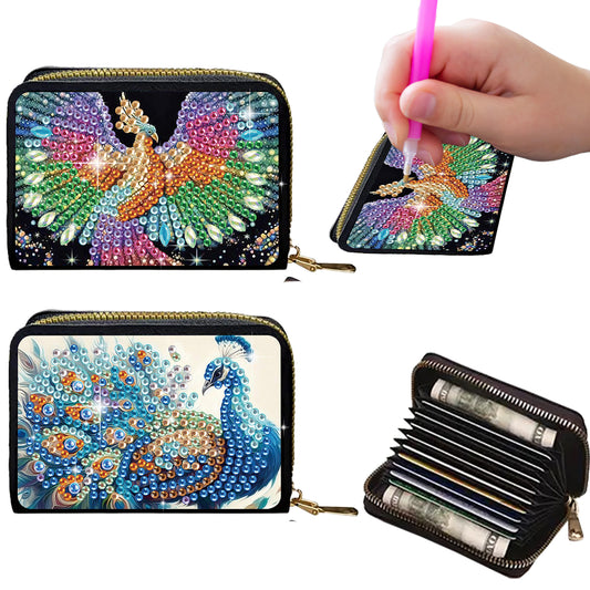 2pcs Peacock Pattern Diamond Painting Fashion Card Holder Compact Coin Purse
