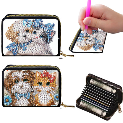 2pcs Cat Dog Pattern Diamond Painting Fashion Card Holder Compact Coin Purse
