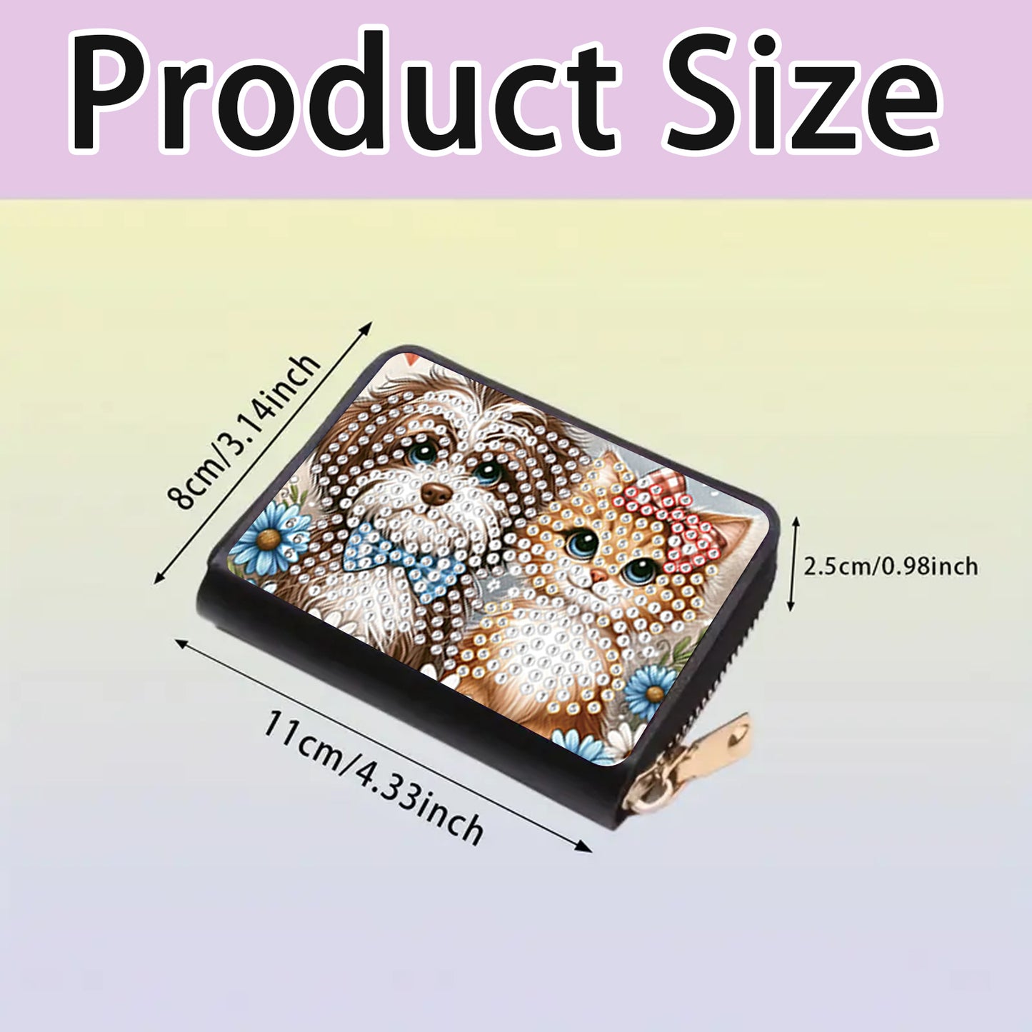 2pcs Cat Dog Pattern Diamond Painting Fashion Card Holder Compact Coin Purse