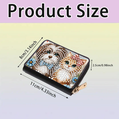 2pcs Cat Dog Pattern Diamond Painting Fashion Card Holder Compact Coin Purse