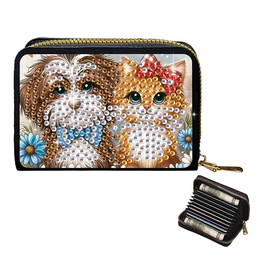 2pcs Cat Dog Pattern Diamond Painting Fashion Card Holder Compact Coin Purse