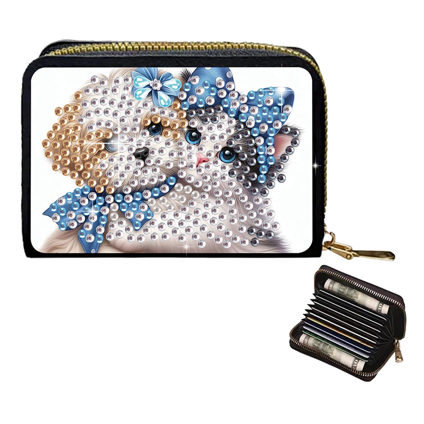 2pcs Cat Dog Pattern Diamond Painting Fashion Card Holder Compact Coin Purse