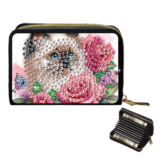 2pcs Cat Pattern Diamond Painting Fashion Card Holder Compact Coin Purse
