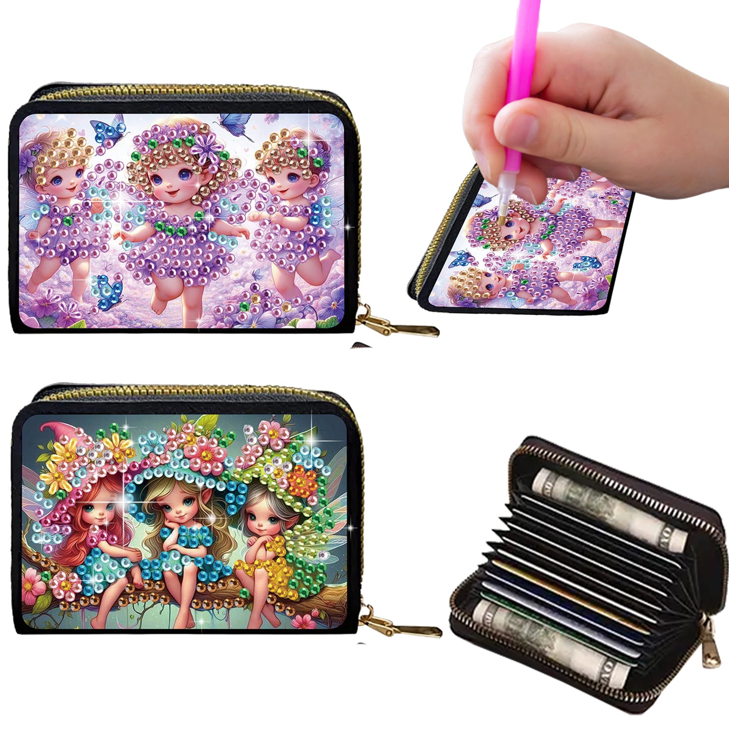 2pcs Elf Girl Pattern Diamond Painting Fashion Card Holder Compact Coin Purse