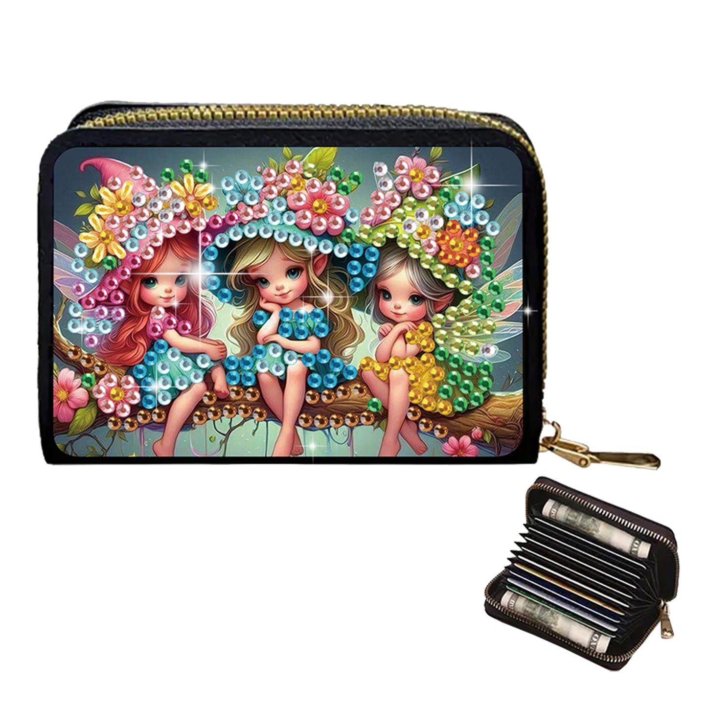 2pcs Elf Girl Pattern Diamond Painting Fashion Card Holder Compact Coin Purse