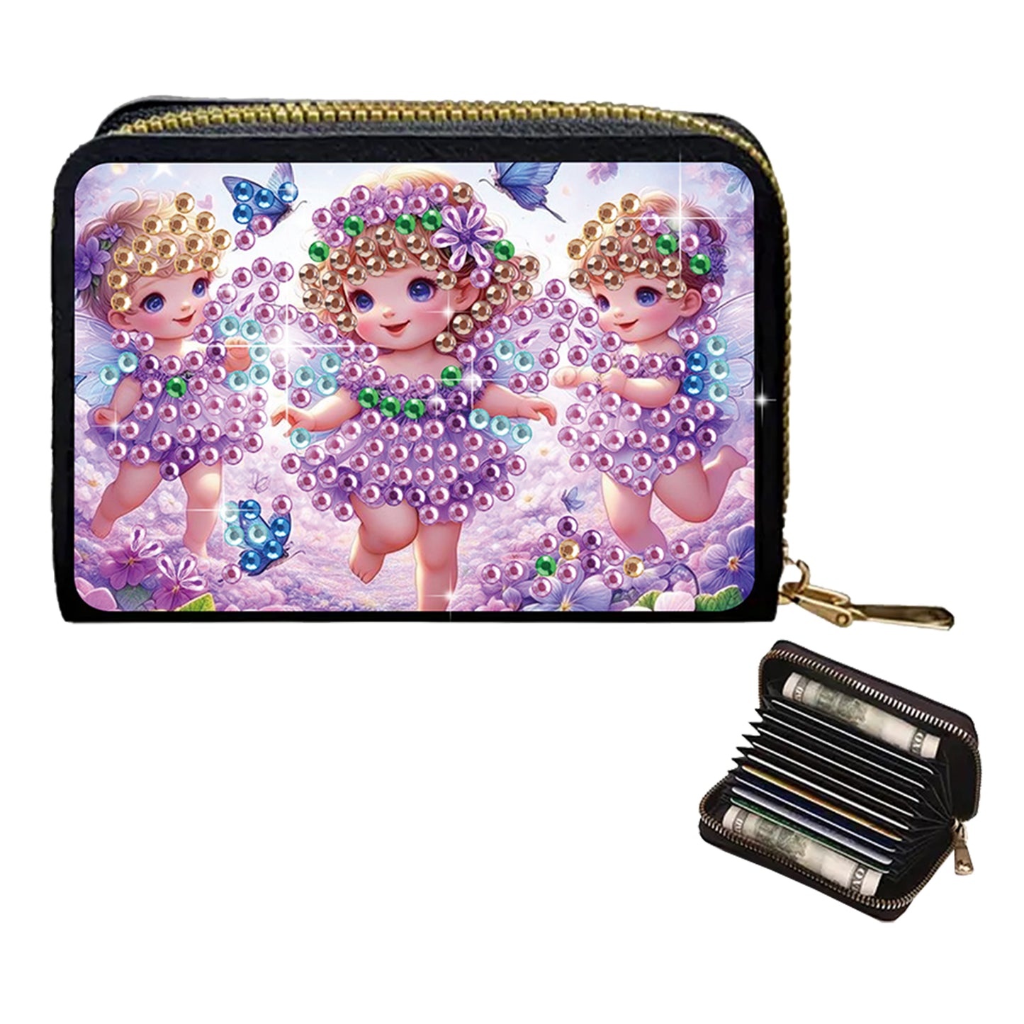 2pcs Elf Girl Pattern Diamond Painting Fashion Card Holder Compact Coin Purse