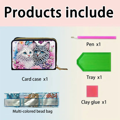 2pcs Cat Dog Pattern Diamond Painting Fashion Card Holder Compact Coin Purse