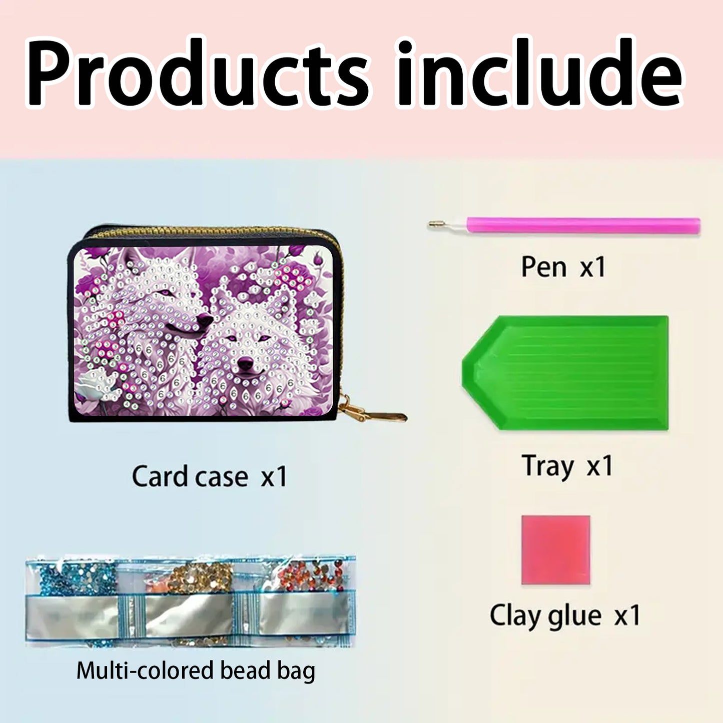 2pcs Wolf Pattern Diamond Painting Fashion Card Holder Compact Coin Purse