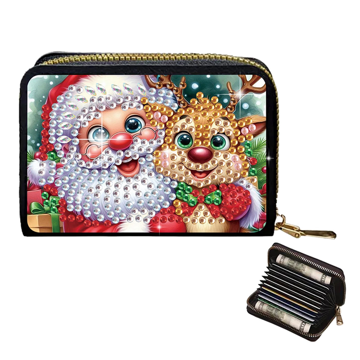 2pcs Santa Claus Snowman Diamond Painting Fashion Card Holder Compact Coin Purse