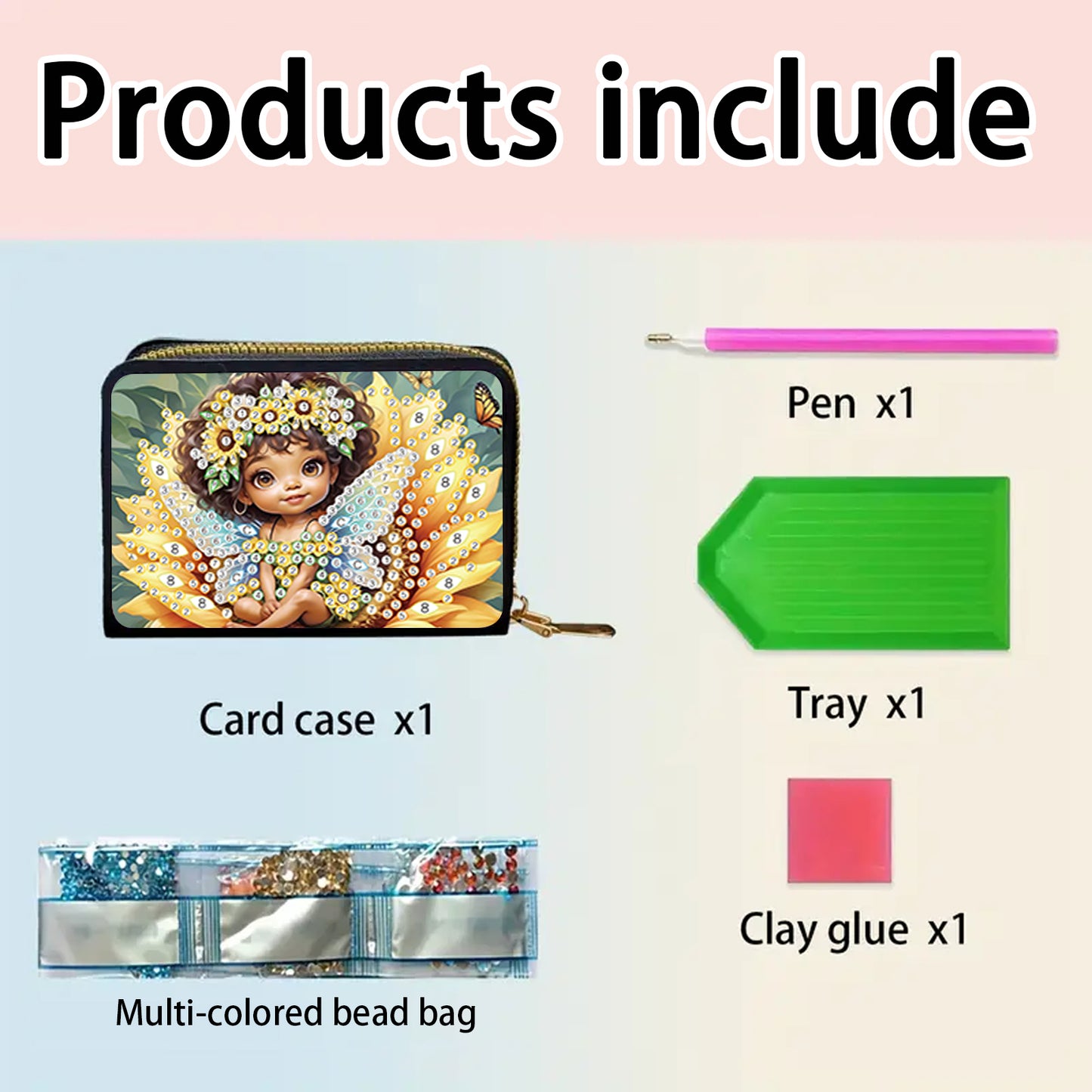 2pcs Elf Girl Pattern Diamond Painting Fashion Card Holder Compact Coin Purse
