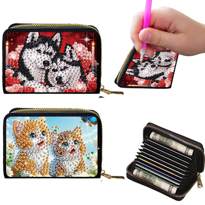 2pcs Dog Cat Pattern Diamond Painting Fashion Card Holder Compact Coin Purse