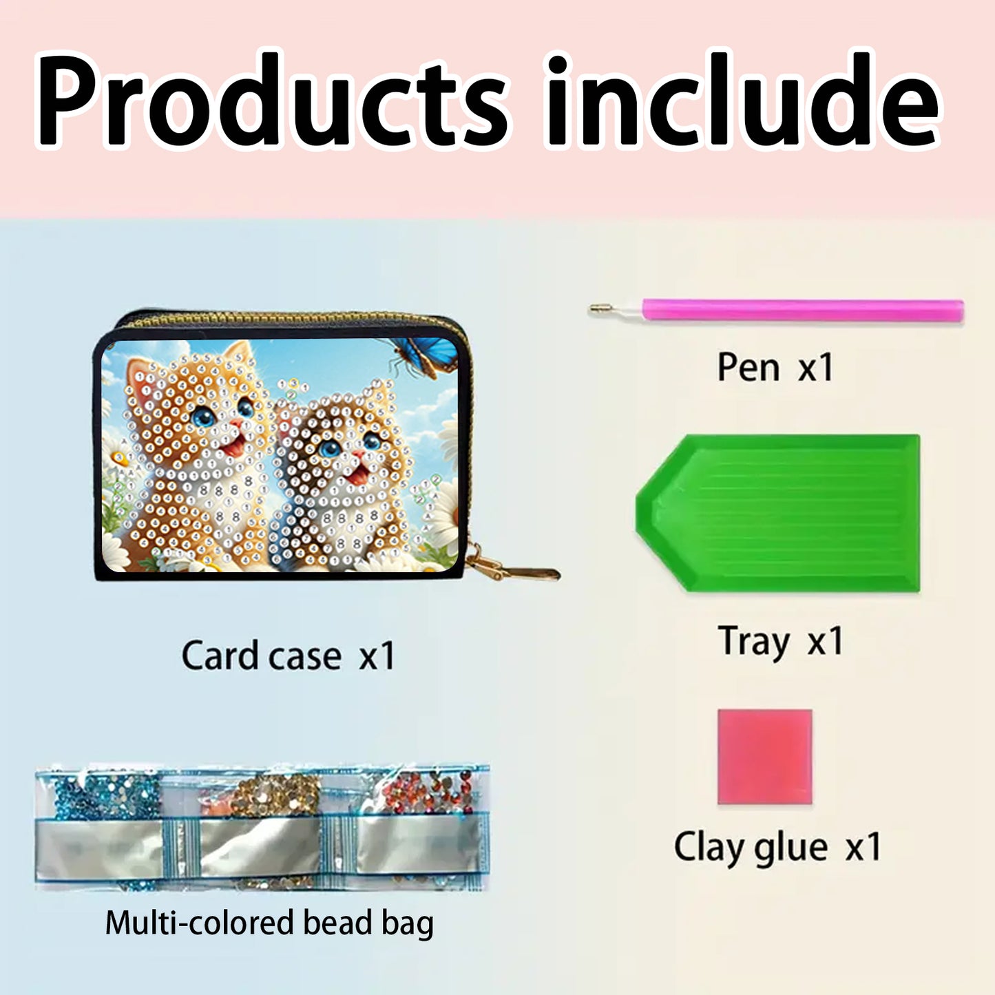 2pcs Dog Cat Pattern Diamond Painting Fashion Card Holder Compact Coin Purse