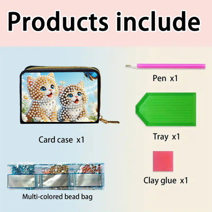 2pcs Dog Cat Pattern Diamond Painting Fashion Card Holder Compact Coin Purse