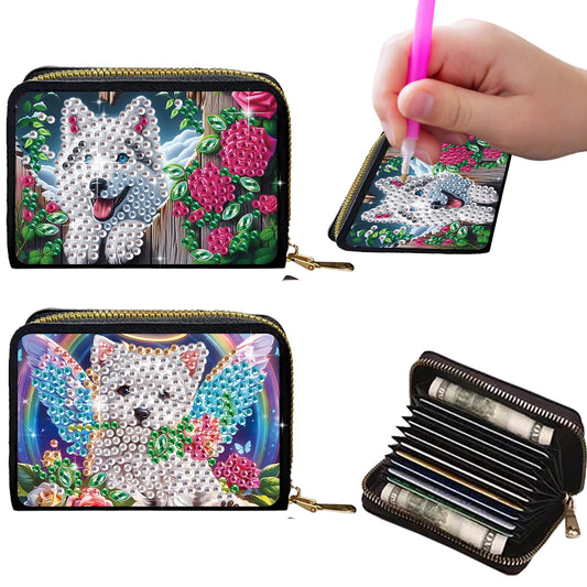 2pcs Dog Pattern Diamond Painting Fashion Card Holder Compact Coin Purse
