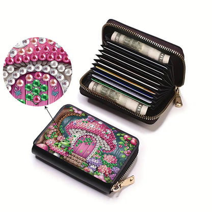 2pcs Tree House Gnome Pattern Diamond Painting Fashion Card Holder Coin Purse