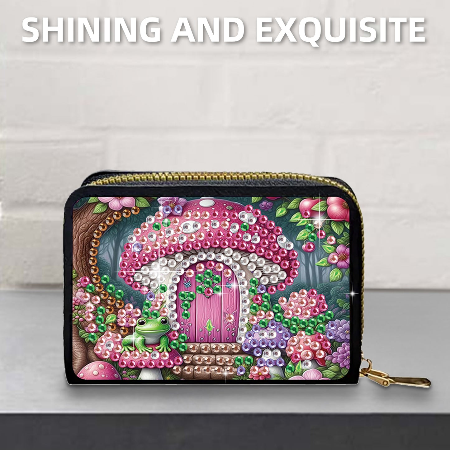 2pcs Tree House Gnome Pattern Diamond Painting Fashion Card Holder Coin Purse