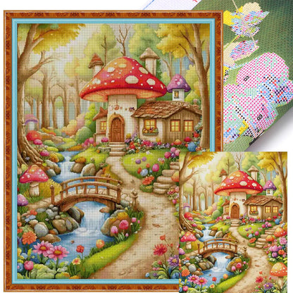 Mushroom Flower House - 11CT Stamped Cross Stitch 77*100CM(Spring)