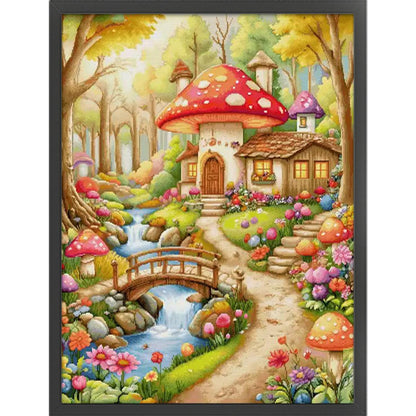Mushroom Flower House - 11CT Stamped Cross Stitch 77*100CM(Spring)