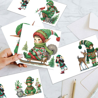 6PCS DIY Diamond Art Greeting Cards Christmas Elf Congratulations Cards Gift