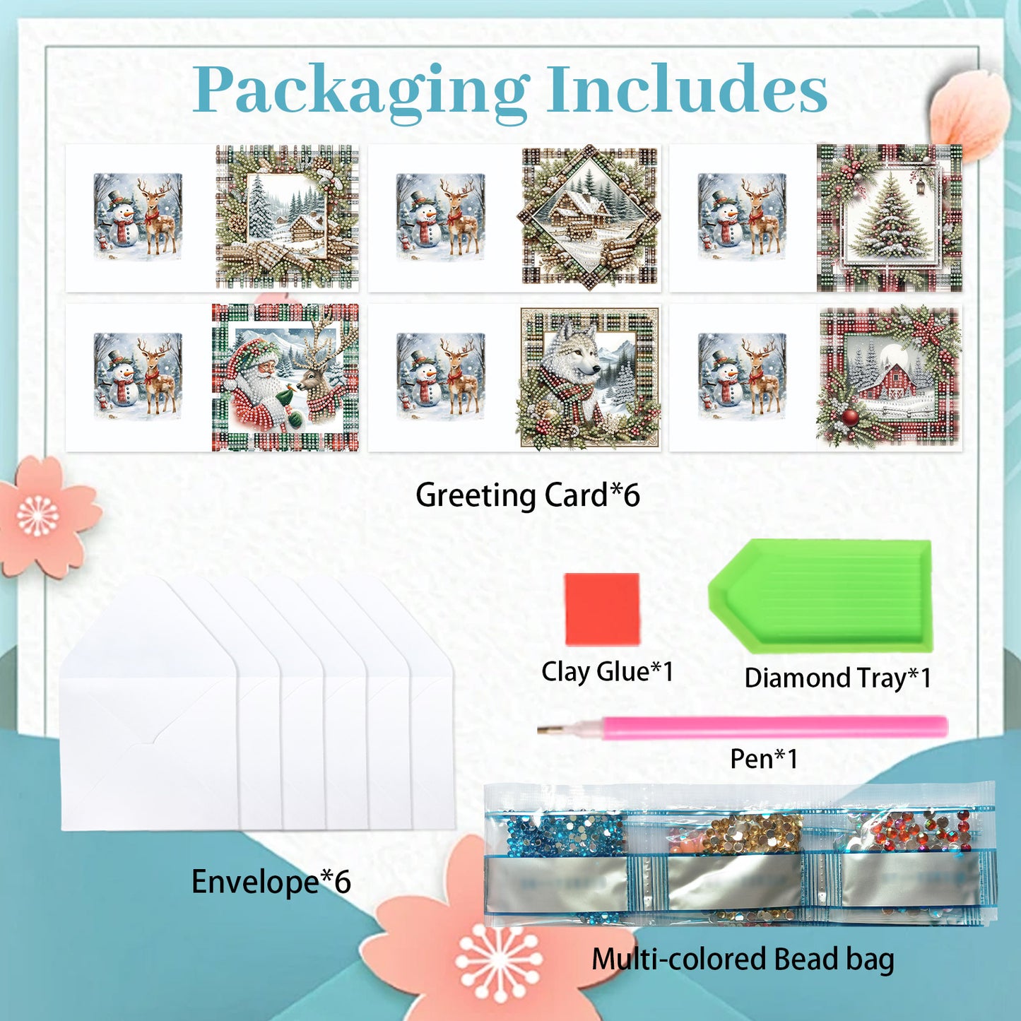 6PCS DIY Diamond Art Greeting Cards Christmas Snow Scene Congratulations Cards