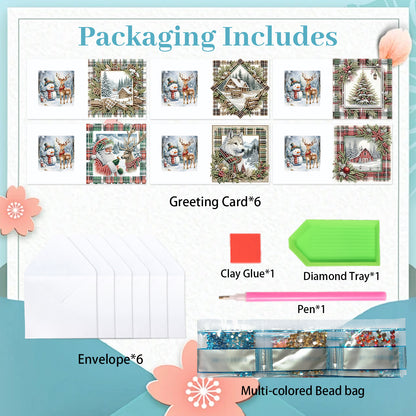 6PCS DIY Diamond Art Greeting Cards Christmas Snow Scene Congratulations Cards