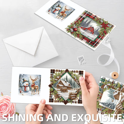 6PCS DIY Diamond Art Greeting Cards Christmas Snow Scene Congratulations Cards