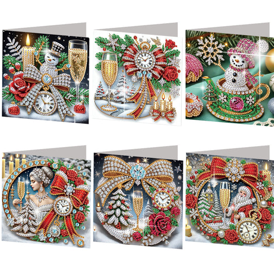 6PCS DIY Diamond Art Greeting Cards Xmas Atmosphere Congratulations Cards Gift