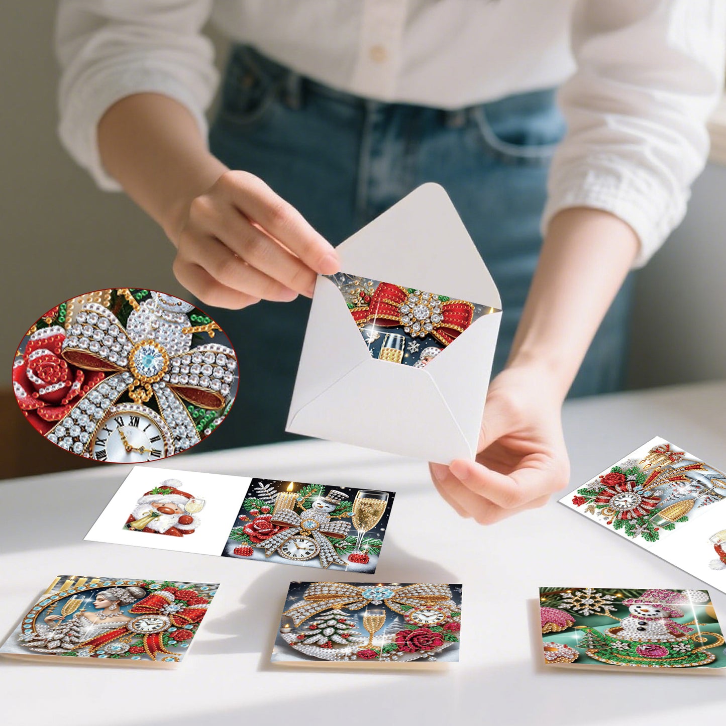 6PCS DIY Diamond Art Greeting Cards Xmas Atmosphere Congratulations Cards Gift