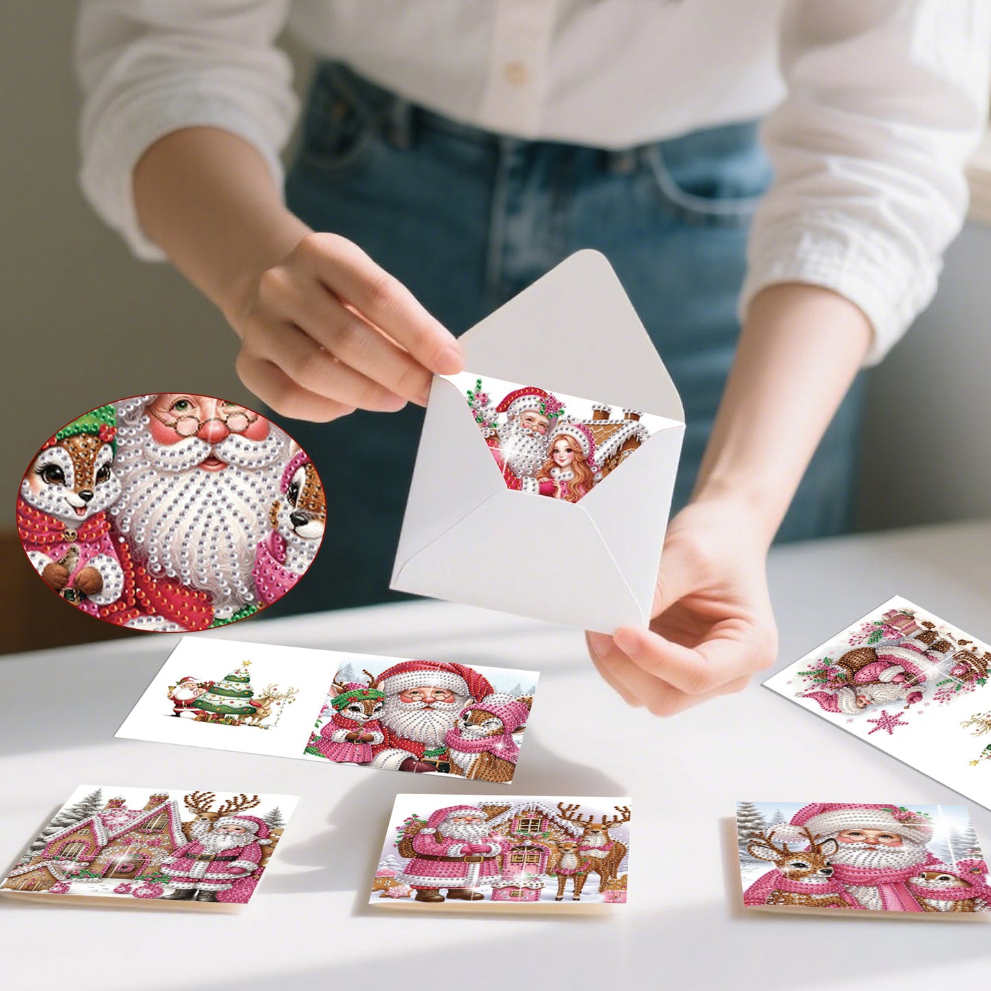 6PCS DIY Diamond Art Greeting Cards Santa Claus Congratulations Cards Gift