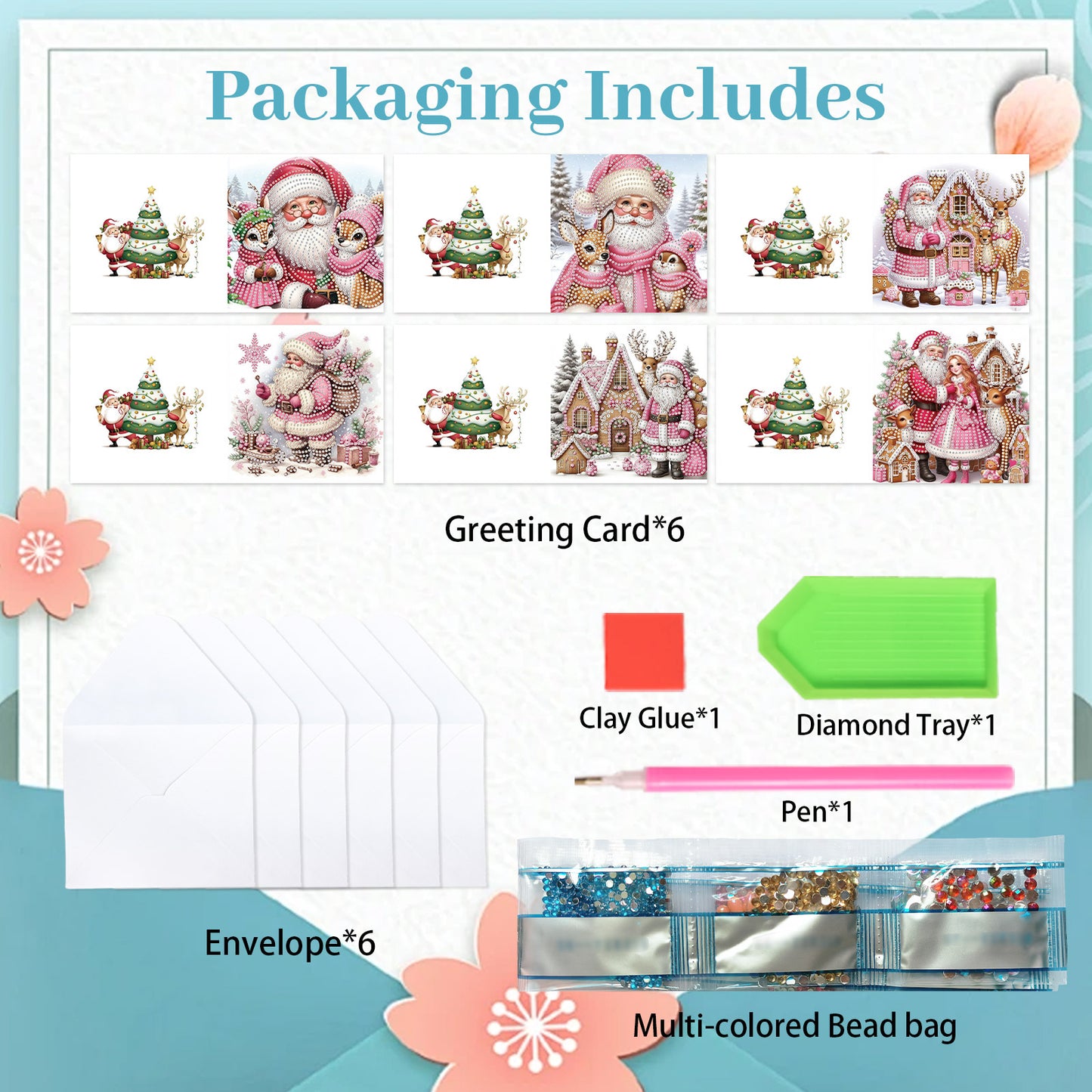 6PCS DIY Diamond Art Greeting Cards Santa Claus Congratulations Cards Gift