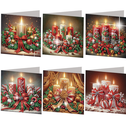 6PCS DIY Diamond Art Greeting Cards Christmas Candle Congratulations Cards Gift