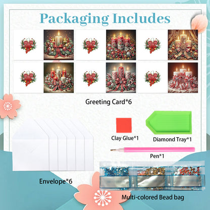 6PCS DIY Diamond Art Greeting Cards Christmas Candle Congratulations Cards Gift