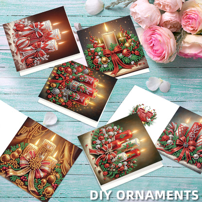 6PCS DIY Diamond Art Greeting Cards Christmas Candle Congratulations Cards Gift