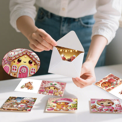 6PCS DIY Diamond Art Greeting Cards Xmas Gingerbread Man Congratulations Cards