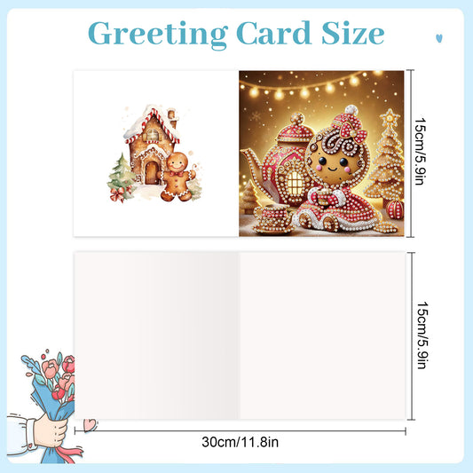 6PCS DIY Diamond Art Greeting Cards Xmas Gingerbread Man Congratulations Cards