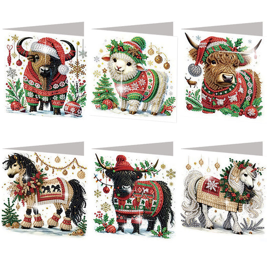 6PCS DIY Diamond Art Greeting Cards Christmas Animal Congratulations Cards Gift