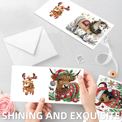 6PCS DIY Diamond Art Greeting Cards Christmas Animal Congratulations Cards Gift