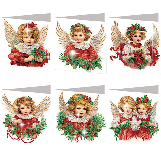 6PCS DIY Diamond Art Greeting Cards Christmas Angel Congratulations Cards Gift