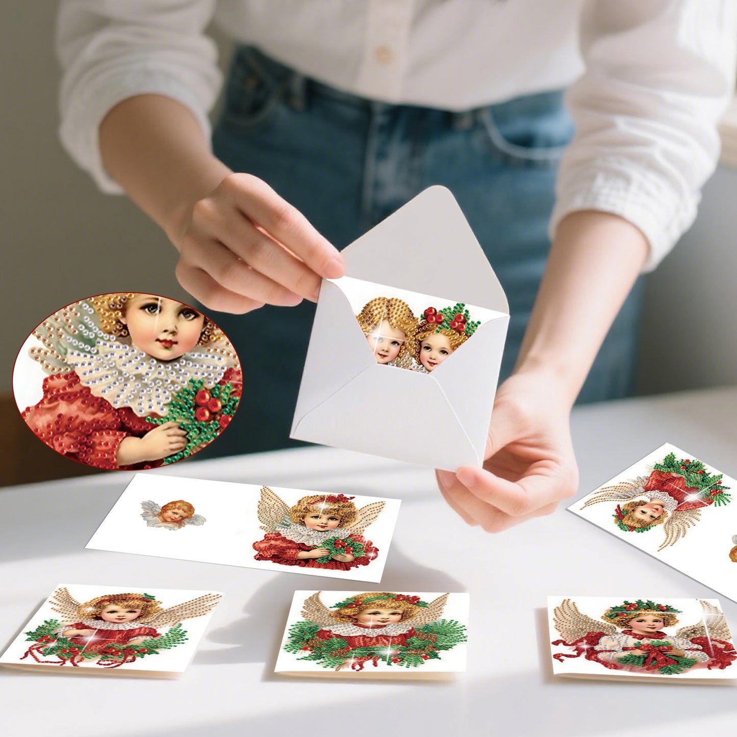 6PCS DIY Diamond Art Greeting Cards Christmas Angel Congratulations Cards Gift