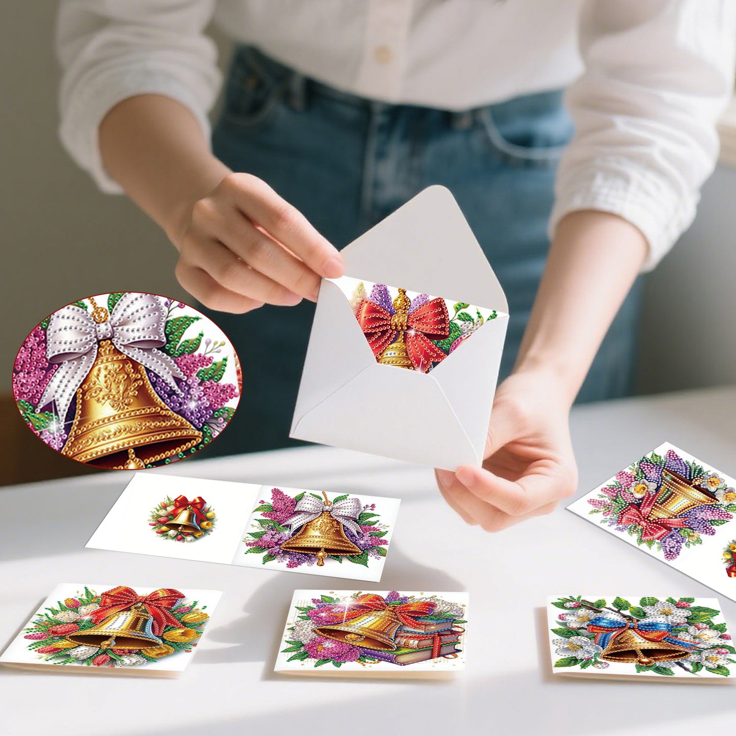 6PCS DIY Diamond Art Greeting Cards Christmas Bell Congratulations Cards Gift